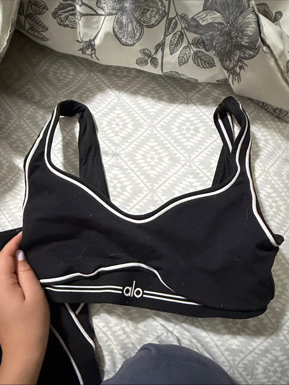 ALO Yoga Black Sports Bralette with White Piping